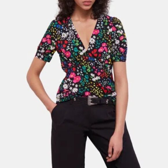 The Kooples Tops - The Kooples Joyful Flowers Floral Button Printed V-Neck Blouse Size Small